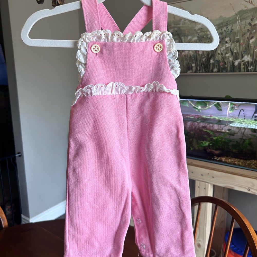 Vintage Health-Tex Pink Girls' Ruffle Overalls
